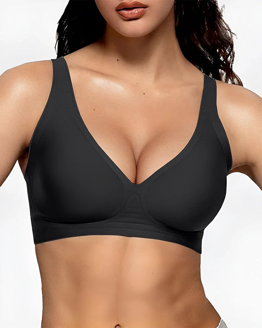 Brasier Sin Varilla Push Up para Mujer, Escote Profundo en V, Tirantes Anchos, Moldea la Espalda, Cómodo y Sin Costuras