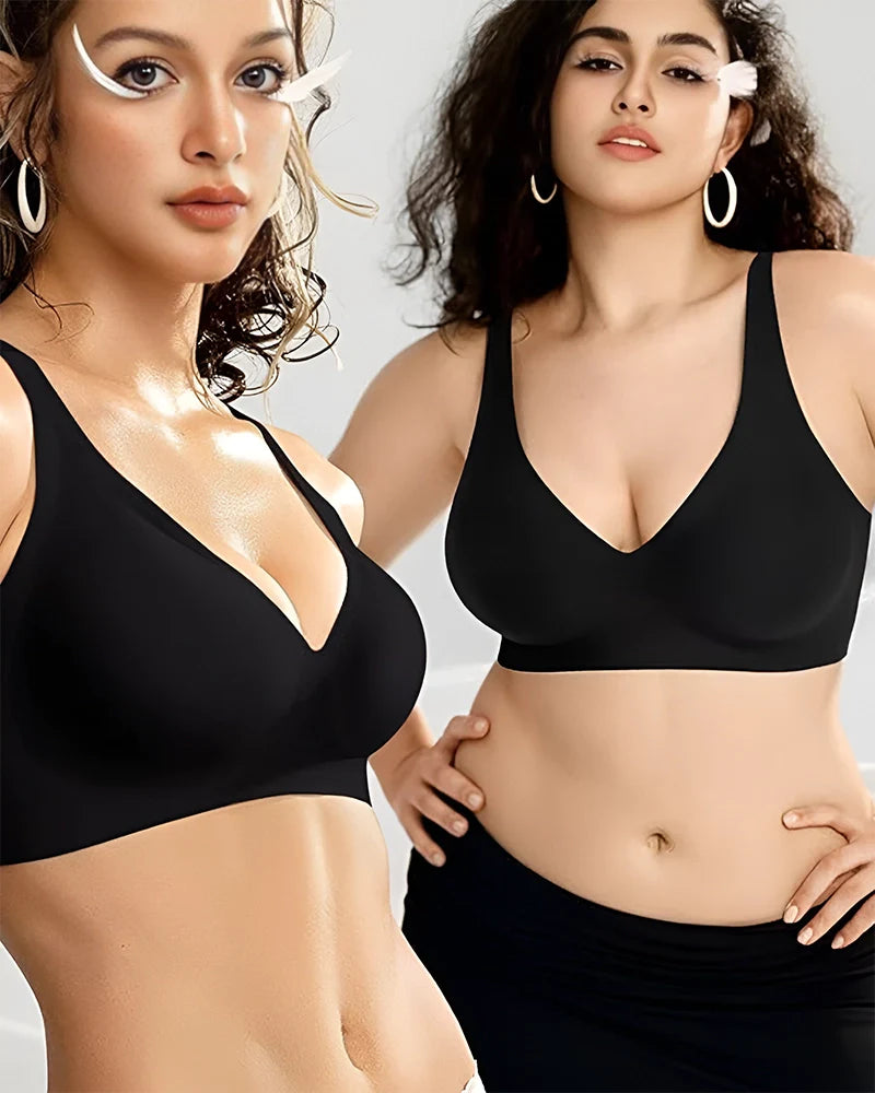 Brasier Sin Varilla Push Up para Mujer, Escote Profundo en V, Tirantes Anchos, Moldea la Espalda, Cómodo y Sin Costuras